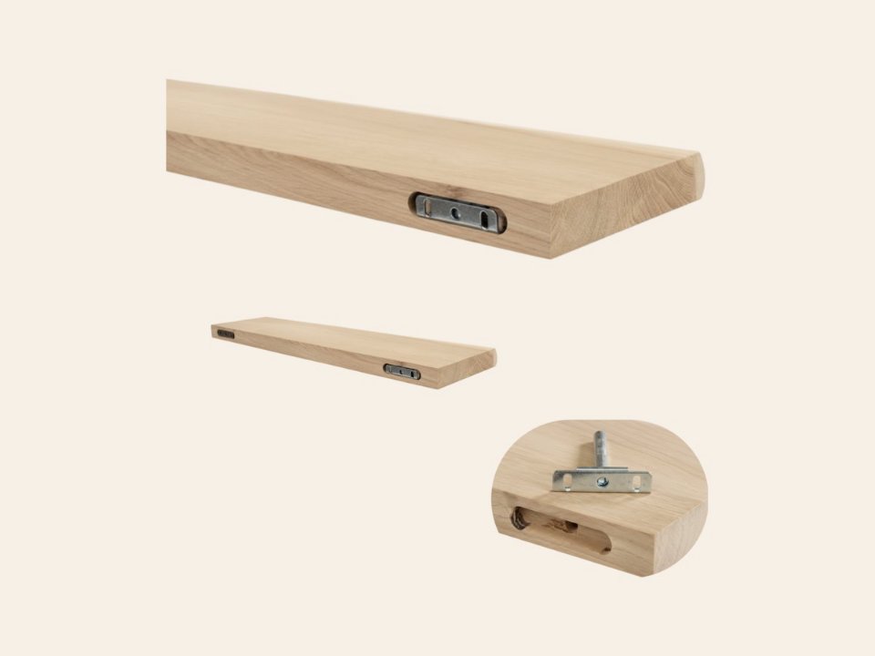 Wandplank oud eiken afgerond 40 mm, met blinde bevestiging