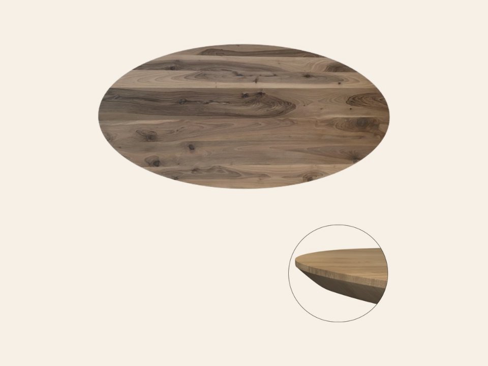 Tafelblad europees walnoot ovaal, facetkant 40 mm