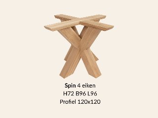 Eiken onderstel Spin 4 - 72cm hoog - 96 × 96cm. Profiel 120 × 120mm
