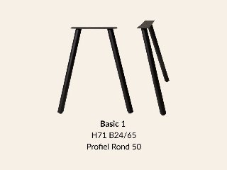 Metalen onderstel Basic 1 zwart RAL9005 - 24 × 65cm. Profiel Ø50mm set 2 stuks