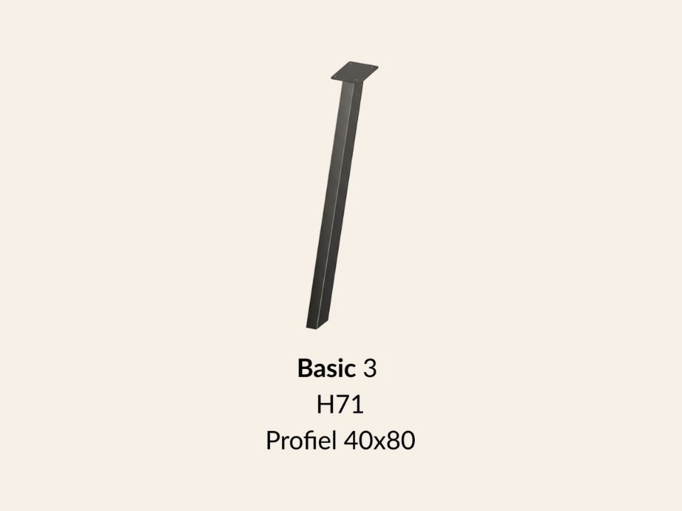 Metalen onderstel Basic 3 zwart RAL9005 - 100 × 40cm. Profiel 40 × 80mm set 4 stuks