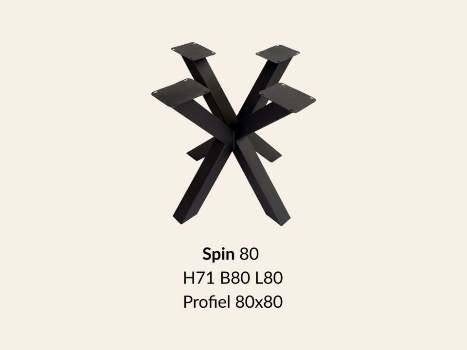 Metalen onderstel Spin 80 elegant zwart RAL9005 - 80 × 80cm. Profiel 80 × 80mm