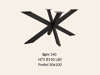 Metalen onderstel Spin 140 zwart RAL9005 - 140 × 80cm. Profiel 50 × 100mm