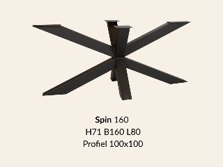 Metalen onderstel Spin 160 zwart RAL9005 - 160 × 80cm. Profiel 100 × 100mm