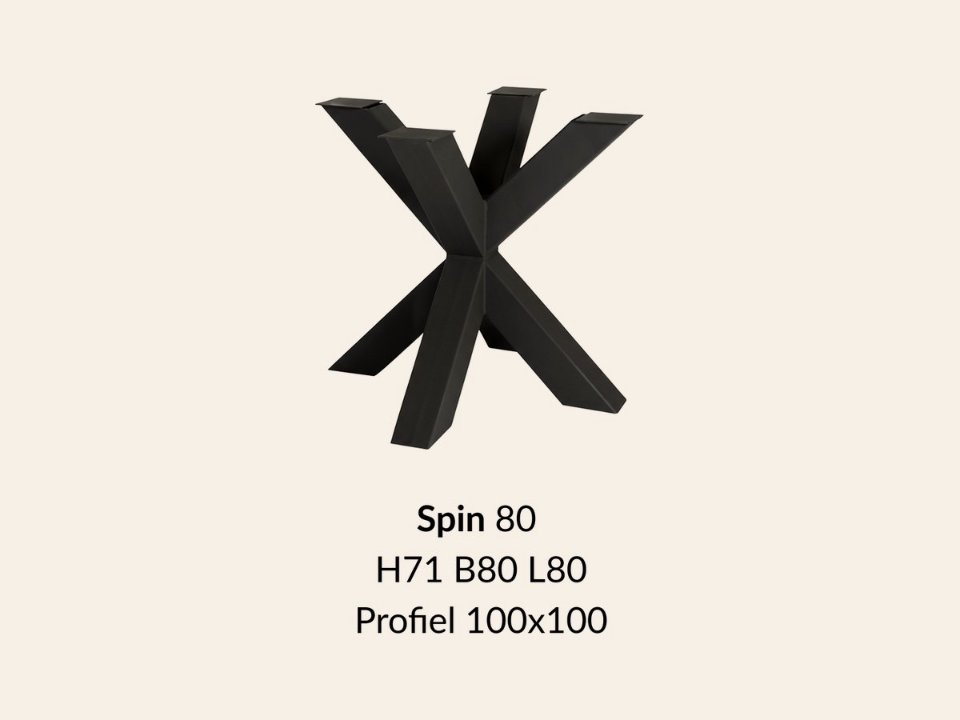 Metalen onderstel Spin 80 zwart RAL9005 - 80 × 80cm. Profiel 100 × 100mm