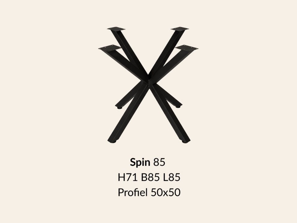 Metalen onderstel Spin 85 zwart RAL9005 - 85 × 85cm. Profiel 50 × 50mm
