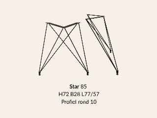 Metalen onderstel Star zwart RAL9005 - 28 × 77cm breed. Profiel Ø10mm set 2 stuks