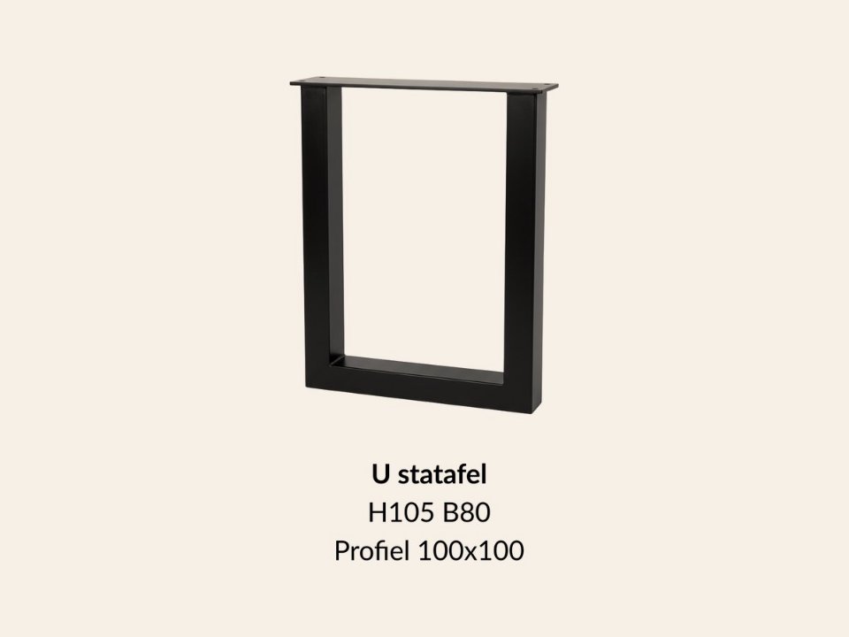 Metalen onderstel U statafel zwart RAL9005 - 105cm hoog - 80cm breed. Profiel 100 × 100mm