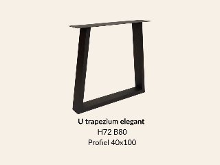 Metalen onderstel U trapezium elegant zwart RAL9005 - 80cm breed. Profiel 40 × 100mm
