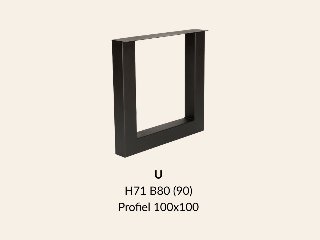 Metalen onderstel U zwart RAL9005 - 71cm hoog - 80cm breed. Profiel