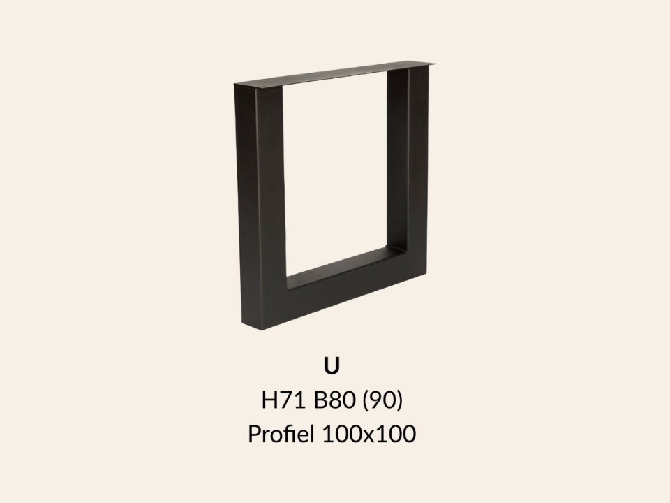 Metalen onderstel U zwart RAL9005 - 71cm hoog - 80cm breed. Profiel
