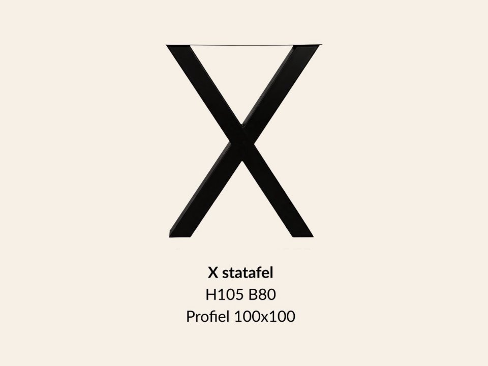 Metalen onderstel X statafel zwart RAL9005 - 105cm hoog - 80cm breed. Profiel 100 × 100mm