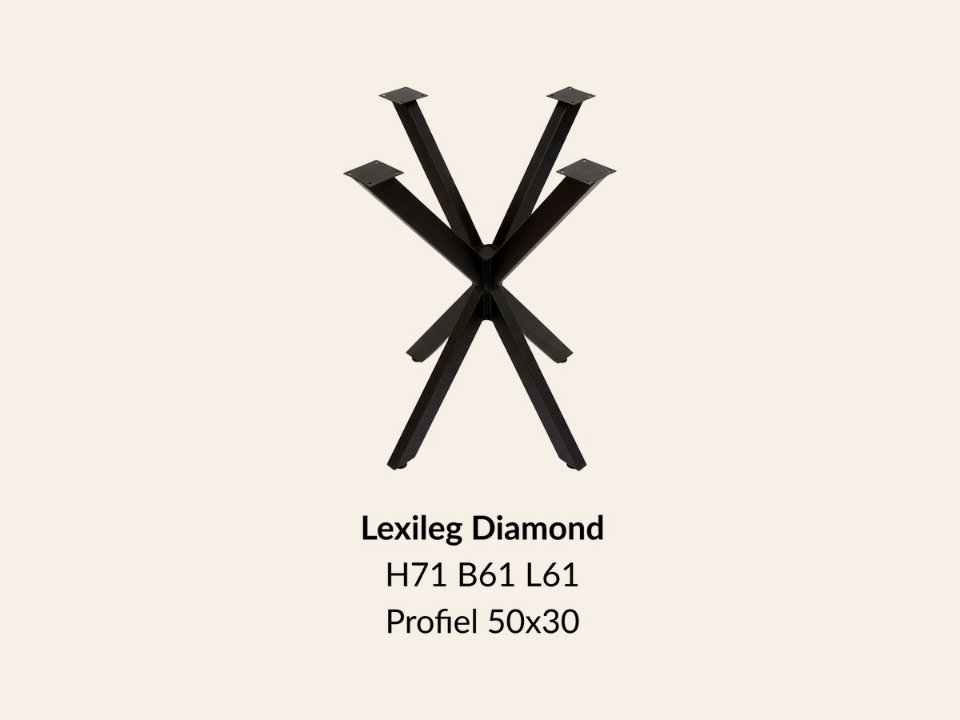 Metalen onderstel lexileg zwart RAL9005 - 61 × 61cm. Profiel 50 × 30mm
