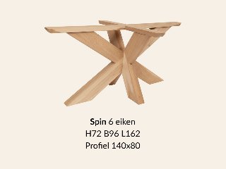 Eiken onderstel Spin 6 - 72cm hoog - 92x162cm. Profiel 120x120mm