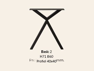 Metalen onderstel Basic 2 zwart RAL9005 - 100x60cm. Profiel 40x40mm set 2 stuks