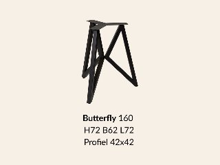 Metalen onderstel Butterfly zwart RAL9005 - 62-72x72cm breed. Profiel 42x42mm