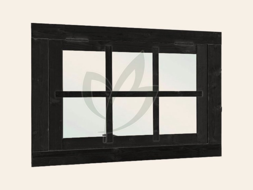 Vuren uitzetraam 6-ruits zwart gespoten 90 × 70 cm buitenmaat