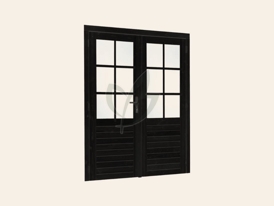 Vuren dubbele glas deur 6-ruits zwart gespoten 185 × 205 cm