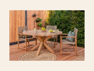 Tuintafel teak rond met kruispoot diameter 150 cm