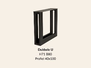 Metalen onderstel dubbele U zwart RAL9005 - 80cm breed. Profiel 2x 40x100mm