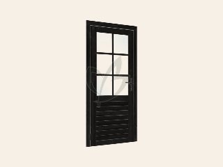 Vuren enkele glas deur 6-ruits zwart gespoten 100 x 205 cm