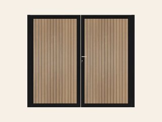 Dubbele stalen poort, zwart gepoedercoat, fijnstructuur, incl. hang- en sluitwerk (t.b.v. profielen 21mm dik)