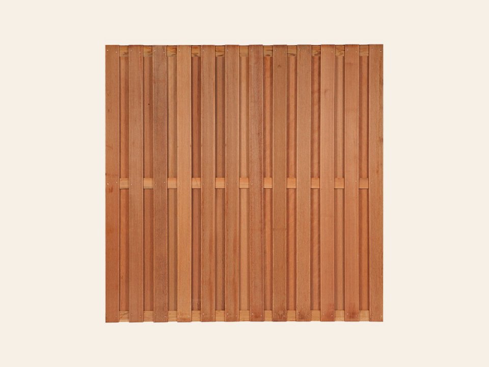 Tuinscherm Leeuwarden, keruing hardhout, RVS-geschroefd, 26-planks (23+3) 180 × 180 cm