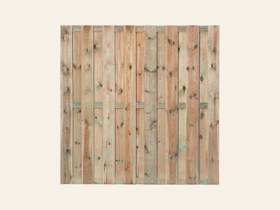 Tuinscherm Maastricht, groen geïmpregneerd grenen, geschroefd, 18-planks (15+3) 180 × 180 cm