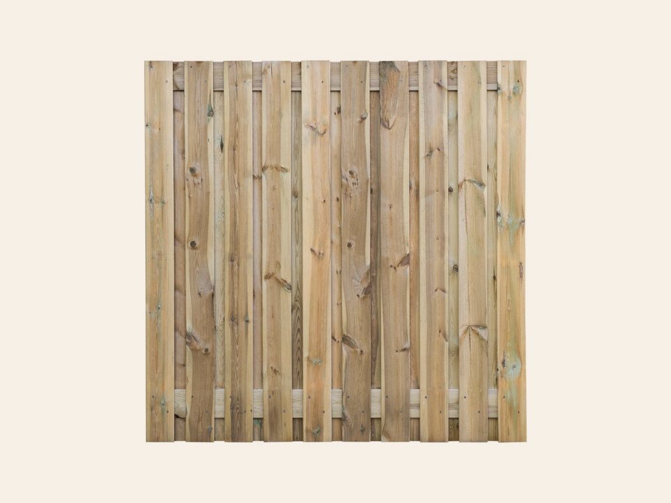 Tuinscherm Haaksbergen, groen geïmpregneerd grenen, RVS-geschroefd, 21-planks (19+2) 180 × 180 cm