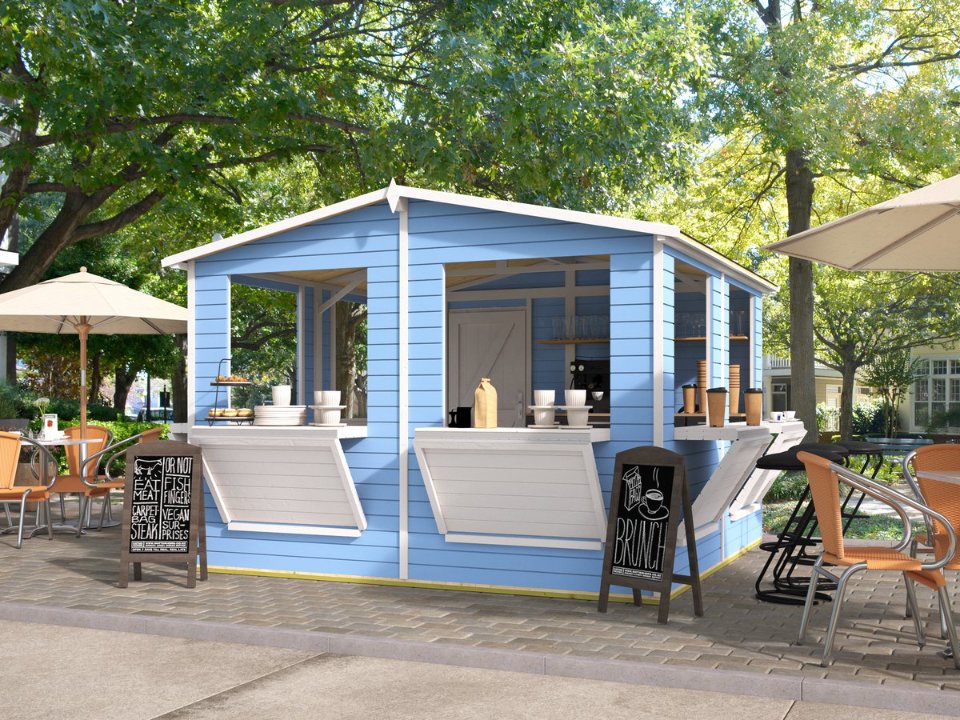 Kiosk Moose, 16mm, vuren onbehandeld, 300 × 300 cm, incl. vloer