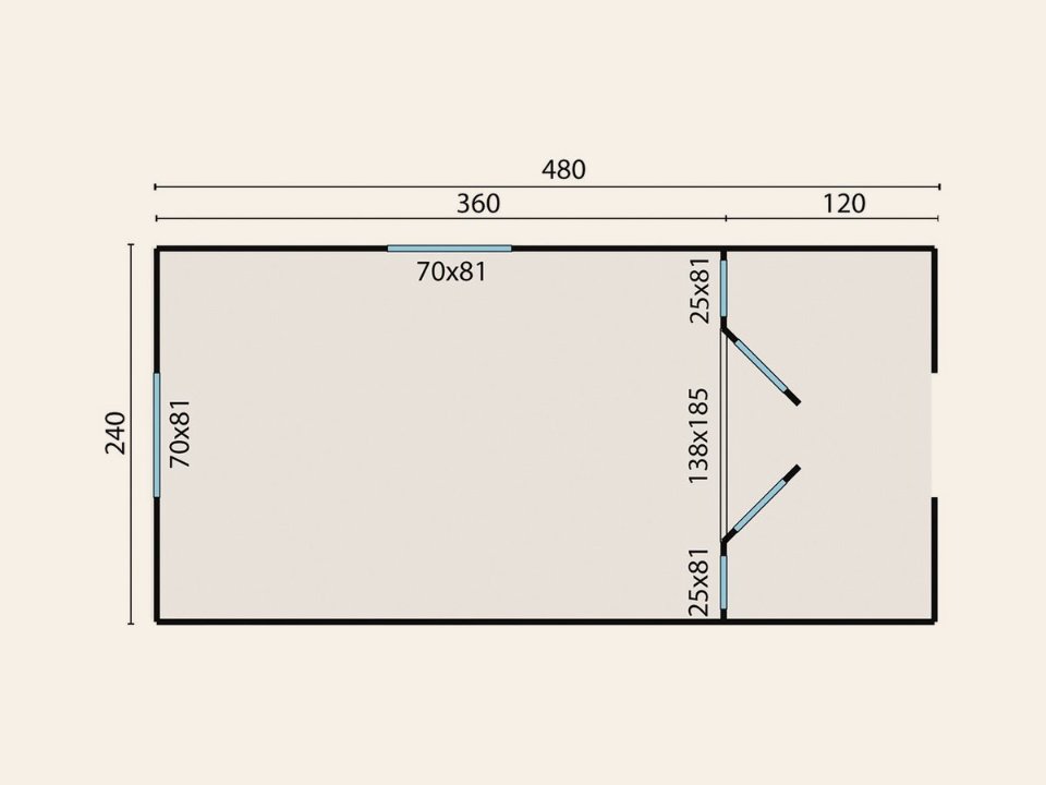 Circuswagen Paddy, 19mm, vuren onbehandeld, 480 × 240 cm, excl. onderstel