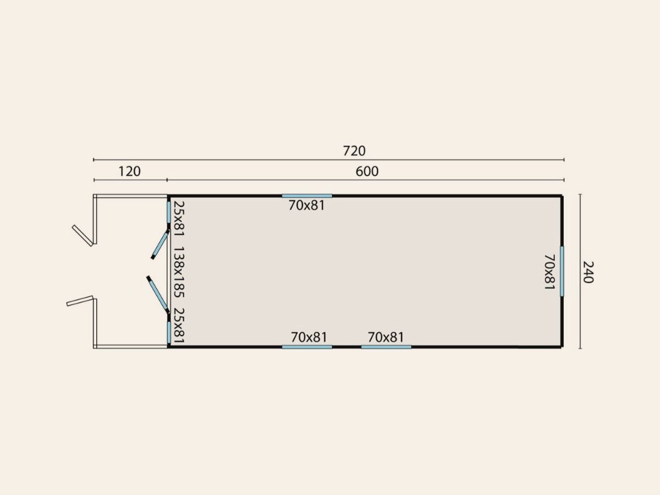 Circuswagen Kathleen, 19mm, vuren onbehandeld, 720 × 240 cm, excl. onderstel