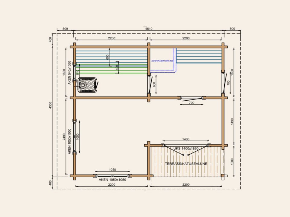 Sauna huis Tanhua, 70 mm, onbehandeld