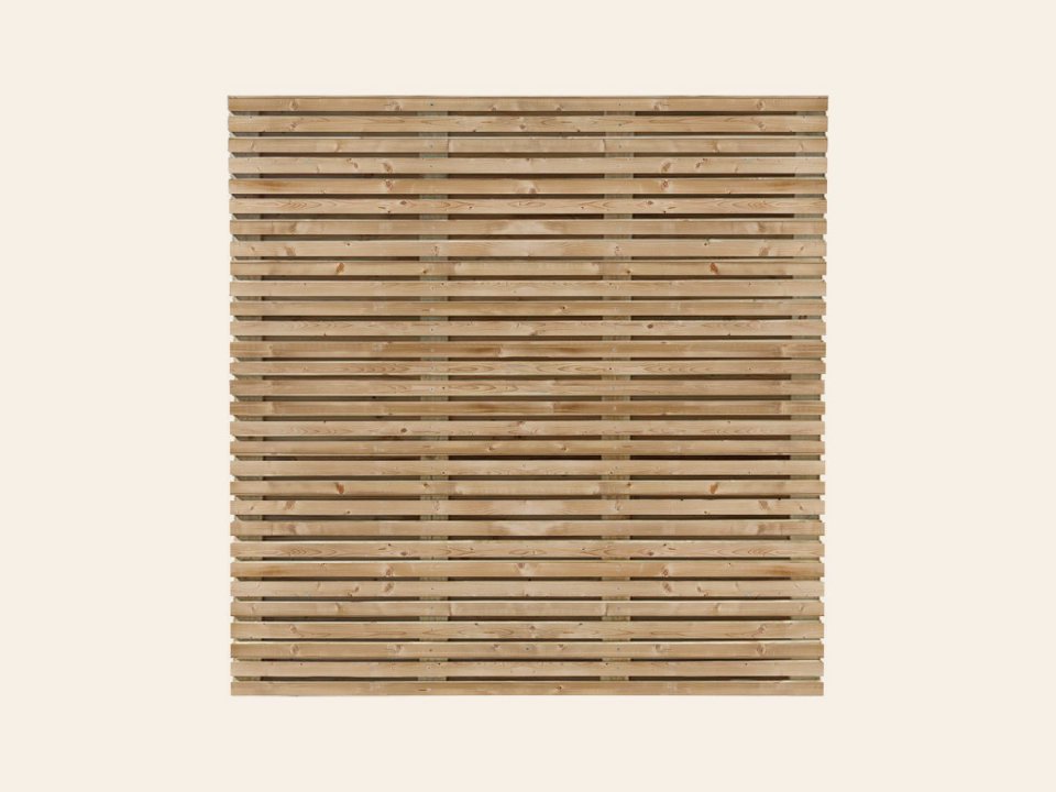 Tuinscherm Oostende, groen geïmpregneerd ME vuren, RVS-geschroefd, dubbelzijdig bekleed, 63-planks (59+4) 180 × 180 cm