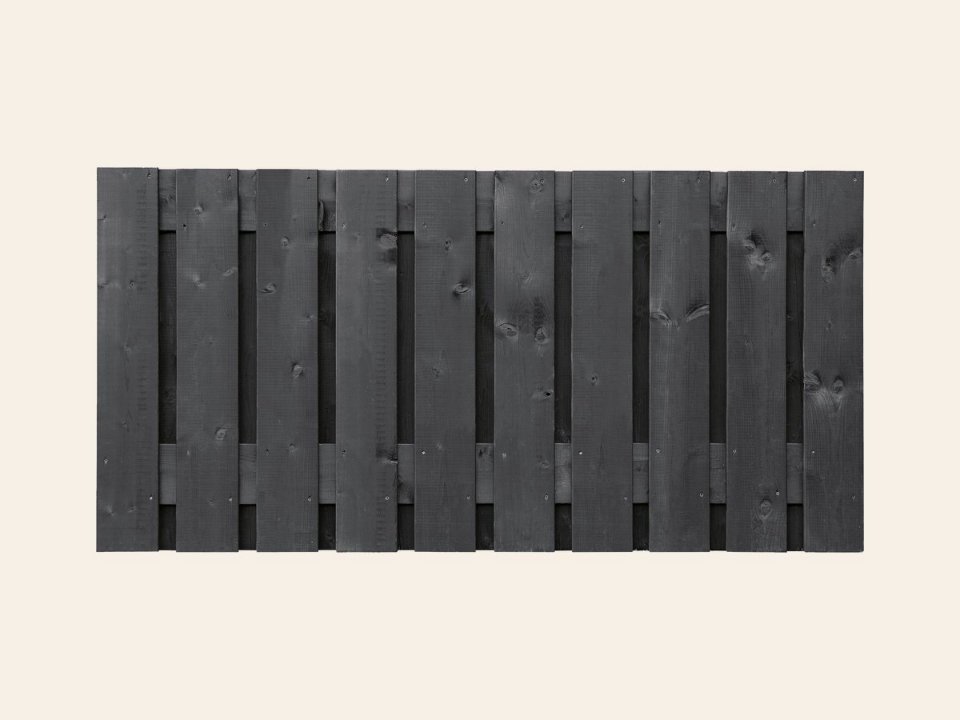 Tuinscherm Stuttgart, zwart gespoten vuren, RVS-geschroefd, 21-planks (19+2) 180 × 90 cm
