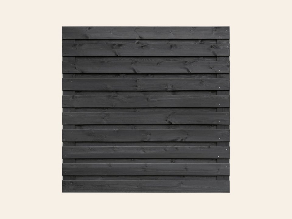 Tuinscherm Kassel, zwart gespoten vuren, RVS-geschroefd, 21-planks (19+2) 180 × 180 cm