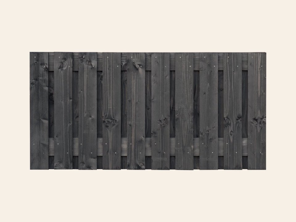 Tuinscherm Marlies, zwart geïmpregneerd douglas, RVS-geschroefd, 21-planks (19+2) 180 × 90 cm