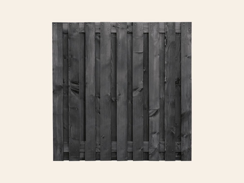 Tuinscherm Karin, zwart geïmpregneerd douglas, RVS-geschroefd, 19-planks (17+2) 180 × 180 cm