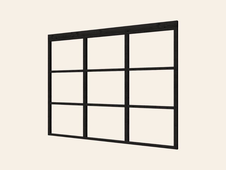 Complete set steellook glaswand zwart B135 x H224 cm (3x wand van 45 cm)