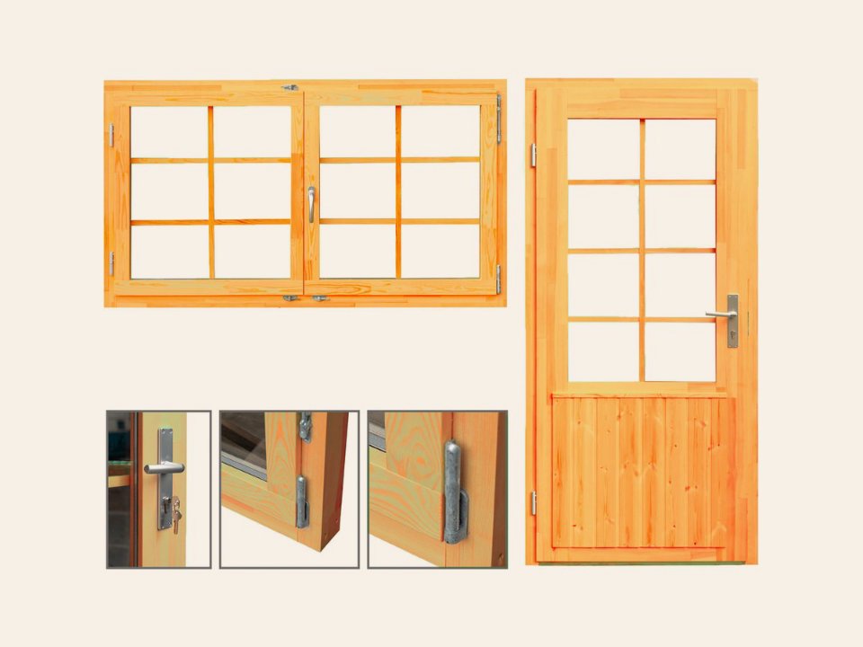 Standaard ramen en buitendeuren Mia, 70 mm, Red Class Wood geïmpregneerd