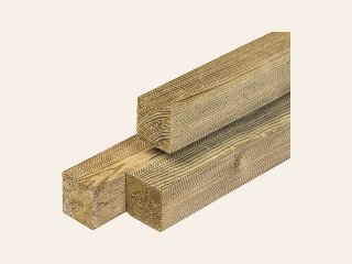 Grenen paal 6,8 × 6,8 × 180 cm, vers, groen geïmpregneerd, geschaafd, 4 ronde hoeken