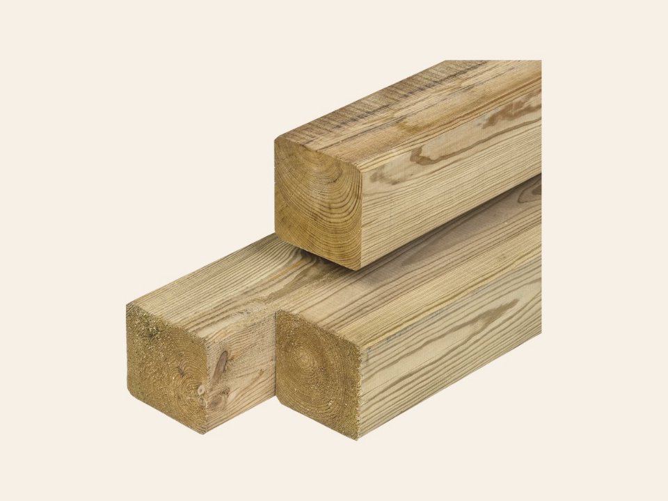 Grenen paal 8,8 × 8,8 × 300 cm, vers, groen geïmpregneerd, geschaafd, 4 ronde hoeken