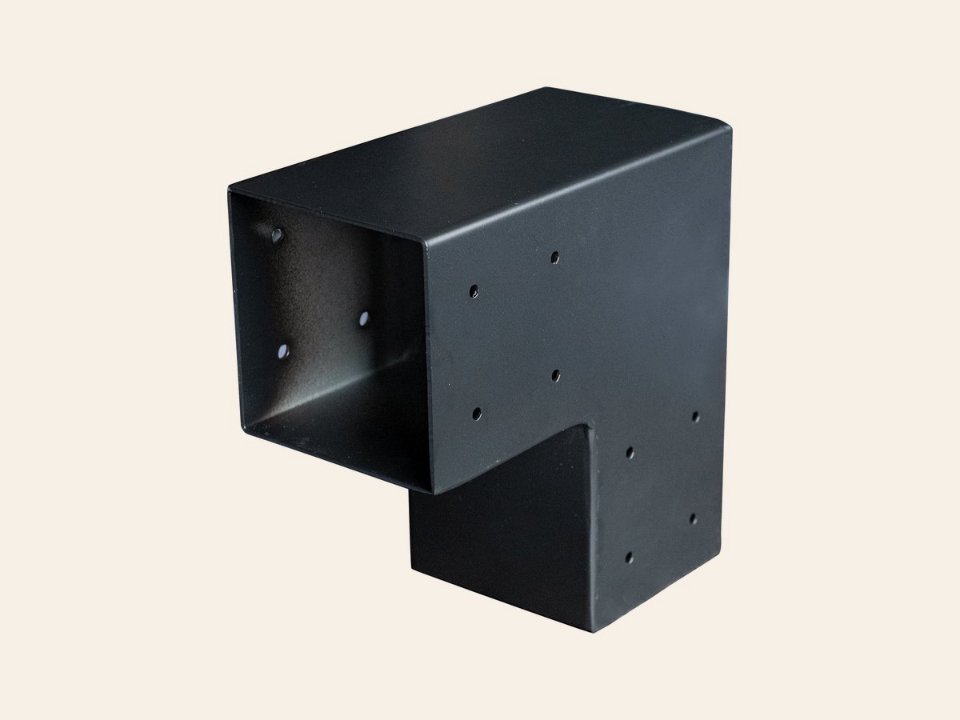 Gegalvaniseerd verbindingsstuk 2-weg 90-hoek voor vierkante palen 15 × 15 cm zwart gepoedercoat, incl. bevestigingsset