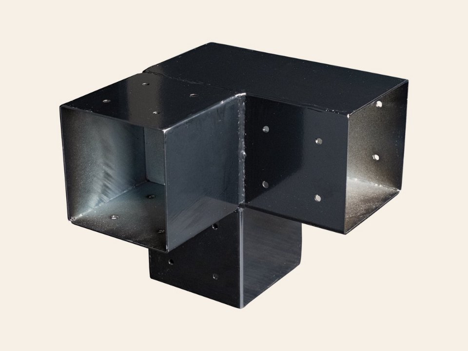 Gegalvaniseerd verbindingsstuk 3-weg hoek voor vierkante palen 15 × 15 cm zwart gepoedercoat, incl. bevestigingsset