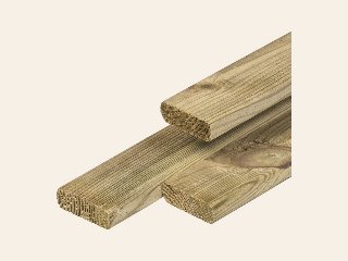 Grenen lat 1,6 × 4,5 × 180 cm, gedroogd, groen geïmpregneerd, geschaafd, 4 ronde hoeken
