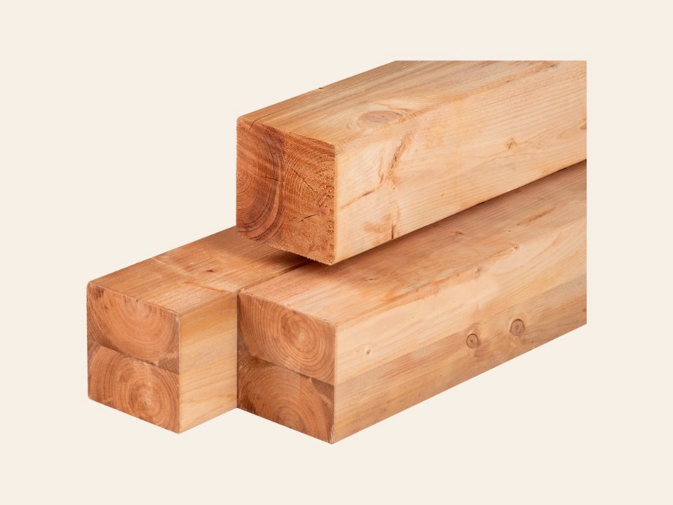 Red Class Wood ME vuren paal 12,0 × 12,0 × 400 cm, gedroogd, geïmpregneerd, geschaafd, 4 ronde hoeken, gelamineerd