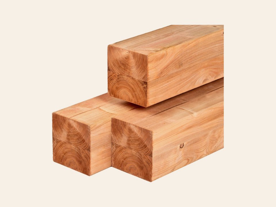 Red Class Wood ME vuren paal 14,0 × 14,0 × 250 cm, gedroogd, geïmpregneerd, geschaafd, 4 ronde hoeken, gelamineerd