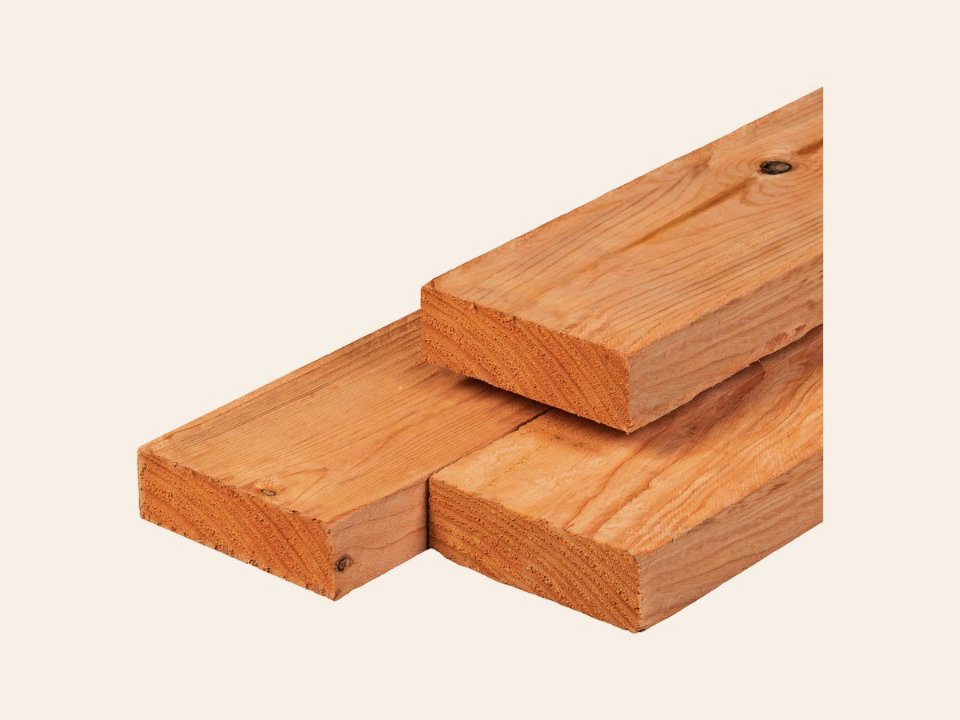 Red Class Wood ME vuren ligger 4,5 × 14,5 × 500 cm, gedroogd, geïmpregneerd, geschaafd, 4 ronde hoeken