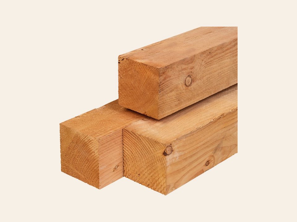 Douglas paal 15,0 × 15,0 × 300 cm, vers, fijnbezaagd, scherpkantig