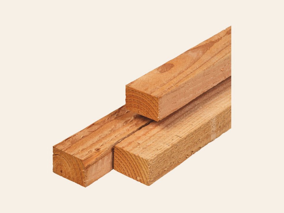 Douglas regel 4,5 × 7,5 × 300 cm, vers, fijnbezaagd, scherpkantig